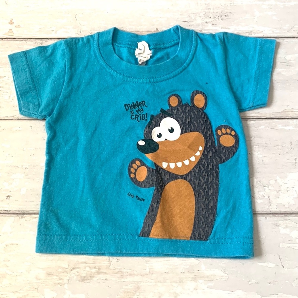 Lake Tahoe 12m Baby Boy Bear Shirt Graphic Tee Blue Short Sleeves 100% Cotton